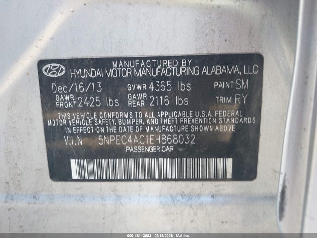 Hyundai Sonata Limited 2014 5NPEC4AC1EH868032 Image 9