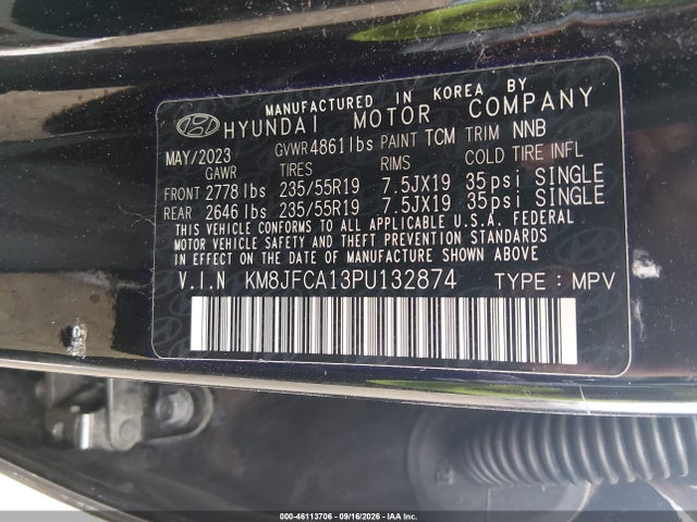 2023 Hyundai Tucson Hybrid Sel Convenience მანქანა იყიდება აუქციონზე, vin: KM8JFCA13PU132874, აუქციონის ნომერი: 46113706