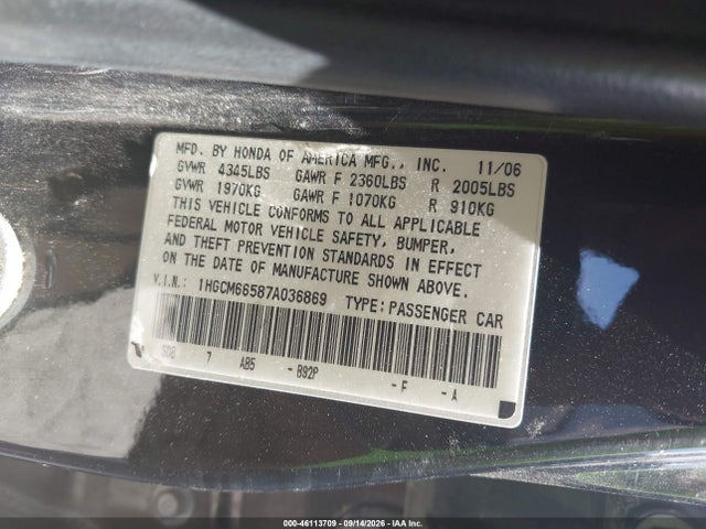 Продаж на аукціоні авто 2007 Honda Accord 3.0 Ex, vin: 1HGCM66587A036869, номер лоту: 46113709