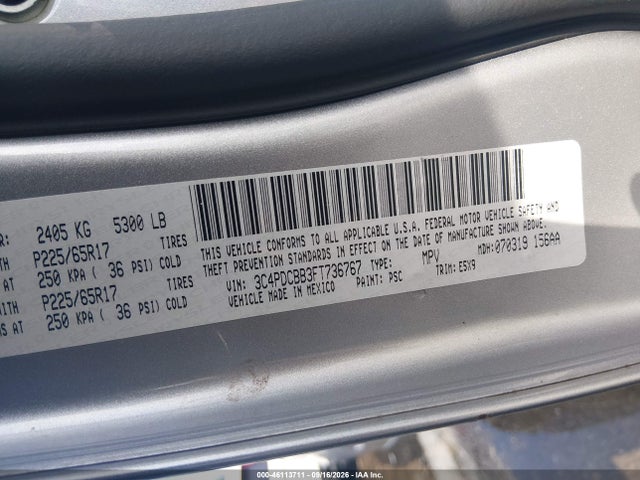 Продаж на аукціоні авто 2015 Dodge Journey Sxt, vin: 3C4PDCBB3FT736767, номер лоту: 46113711