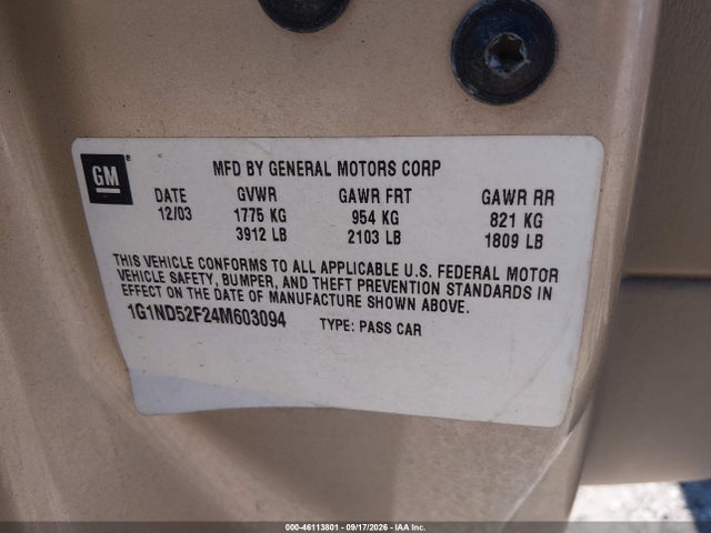 Продаж на аукціоні авто 2004 Chevrolet Classic, vin: 1G1ND52F24M603094, номер лоту: 46113801