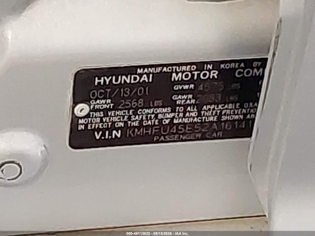 2002 Hyundai Xg350 L მანქანა იყიდება აუქციონზე, vin: KMHFU45E52A161415, აუქციონის ნომერი: 46113825