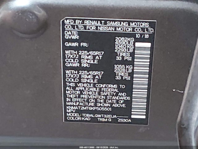Nissan ROGUE SV 2019 KNMAT2MT6KP505501 Image 9
