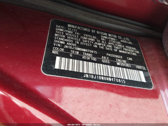 Aukcja sprzedaży 2022 Nissan Rogue Sport Sv Awd Xtronic Cvt, vin: JN1BJ1BW8NW470815, numer aukcji: 46113873