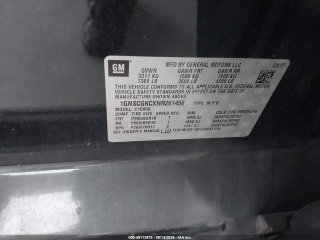 46113875 :رقم المزاد ، 1GNSCGKCXHR261456 vin ، 2017 Chevrolet Suburban Ls مزاد بيع