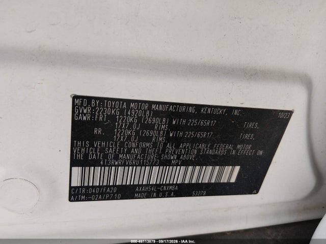 2024 Toyota Rav4 Hybrid Xle მანქანა იყიდება აუქციონზე, vin: 4T3RWRFV6RU115773, აუქციონის ნომერი: 46113879