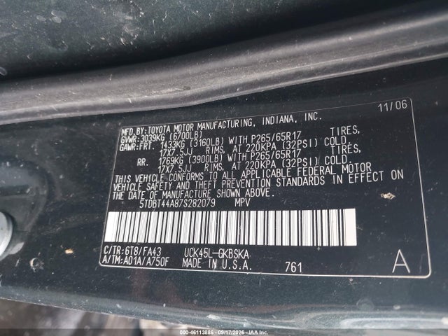 Продажа на аукционе авто 2007 Toyota Sequoia Sr5, vin: 5TDBT44A87S282079, номер лота: 46113886