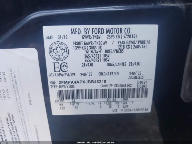 Ford EDGE SPORT 2018 2FMPK4APXJBB46218 Image 9
