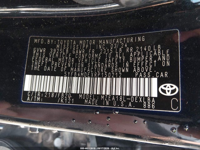 5YFB4MDEXRP150212 Toyota COROLLA LE