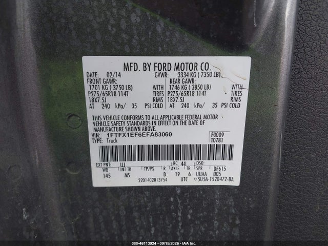 46113924 :رقم المزاد ، 1FTFX1EF6EFA83060 vin ، 2014 Ford F-150 Xlt مزاد بيع