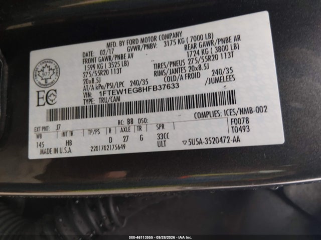 Ford F-150 Lariat 2017 1FTEW1EG8HFB37633 Image 9