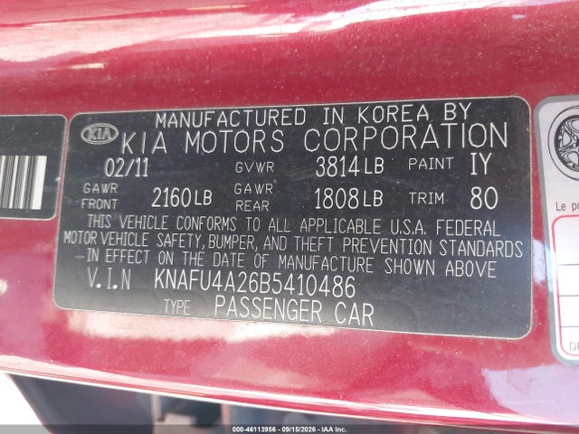 Aukcja sprzedaży 2011 Kia Forte Ex, vin: KNAFU4A26B5410486, numer aukcji: 46113956