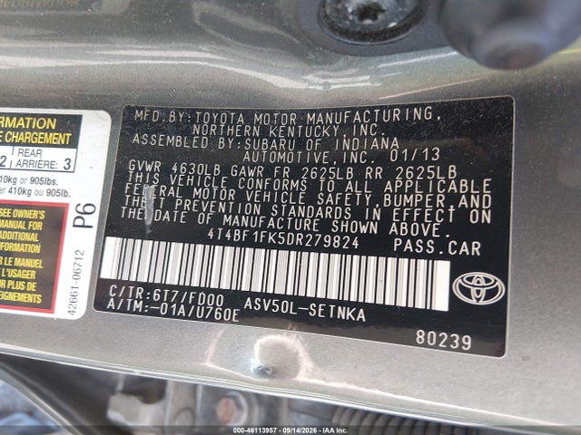 Продажа на аукционе авто 2013 Toyota Camry Le, vin: 4T4BF1FK5DR279824, номер лота: 46113957