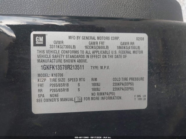Продаж на аукціоні авто 2008 Gmc Yukon Hybrid, vin: 1GKFK13578R213511, номер лоту: 46113960