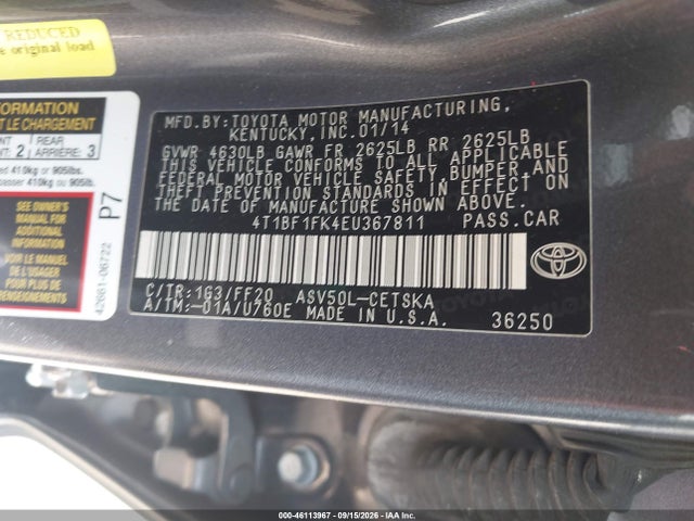 Продажа на аукционе авто 2014 Toyota Camry Se, vin: 4T1BF1FK4EU367811, номер лота: 46113967