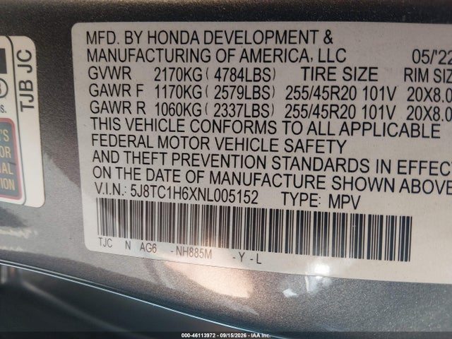 Продаж на аукціоні авто 2022 Acura Rdx A-spec Package, vin: 5J8TC1H6XNL005152, номер лоту: 46113972