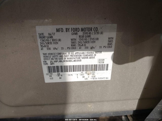 Продаж на аукціоні авто 2017 Lincoln Mkx Reserve, vin: 2LMPJ8LR5HBL40355, номер лоту: 46113975