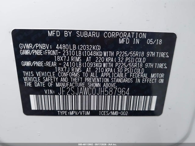 JF2SJAWC0JH587964 Subaru Forester 2.5i Touring