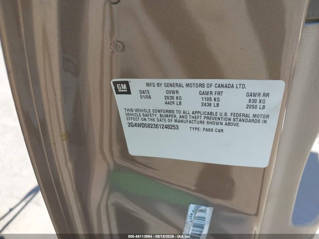 2006 Buick Lacrosse Cxl მანქანა იყიდება აუქციონზე, vin: 2G4WD582361248253, აუქციონის ნომერი: 46113994
