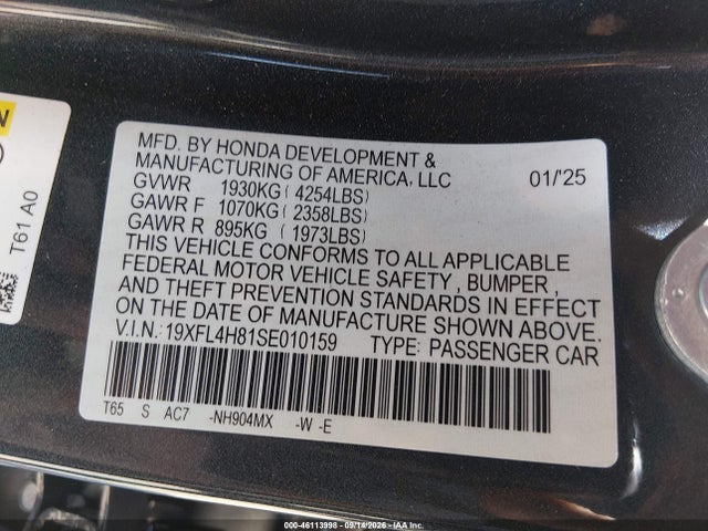 Продажа на аукционе авто 2025 Honda Civic Hybrid Sport, vin: 19XFL4H81SE010159, номер лота: 46113998