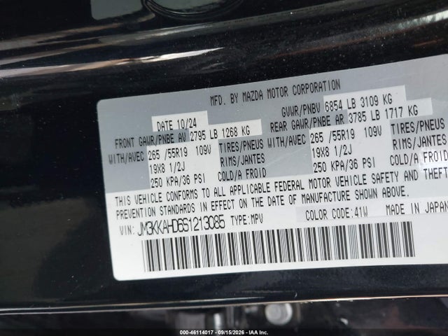 Aukcja sprzedaży 2025 Mazda Cx-90 3.3 Turbo Select Package, vin: JM3KKAHD6S1213085, numer aukcji: 46114017