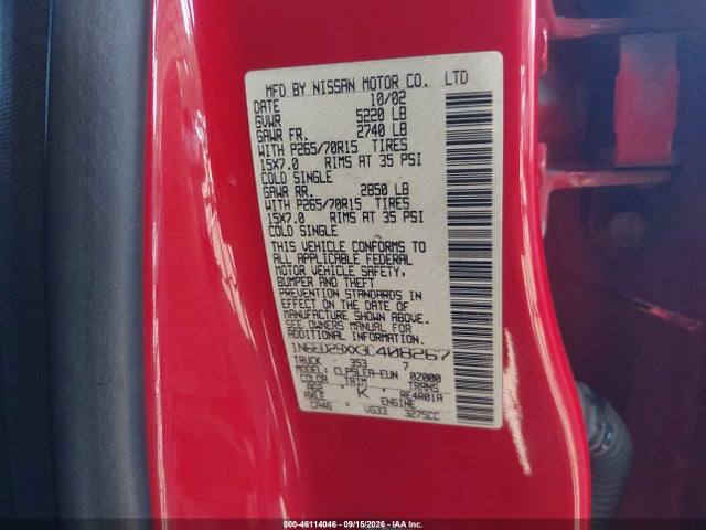 46114046 :رقم المزاد ، 1N6ED29XX3C408267 vin ، 2003 Nissan Frontier Xe-v6 مزاد بيع