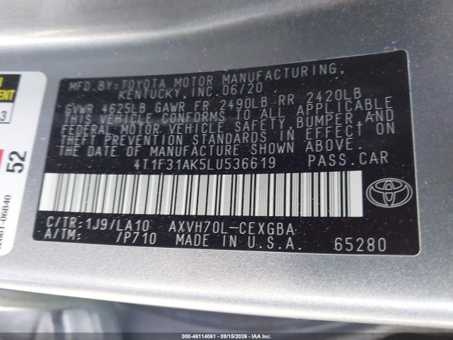 4T1F31AK5LU536619 Toyota Camry Xle Hybrid