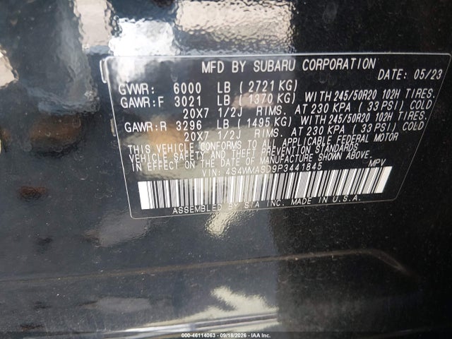 Продаж на аукціоні авто 2023 Subaru Ascent Limited 7-passenger, vin: 4S4WMASD9P3441845, номер лоту: 46114063