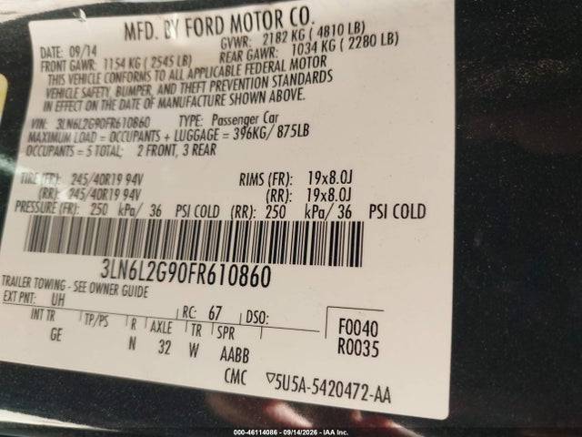Lincoln MKZ 2015 3LN6L2G90FR610860 Image 9