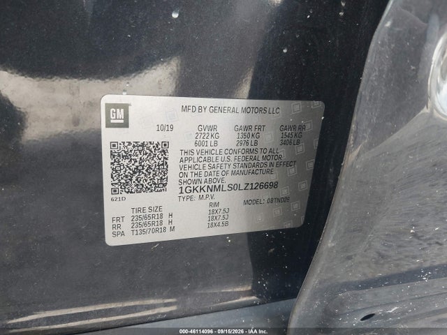 Aukcja sprzedaży 2020 Gmc Acadia Fwd Slt, vin: 1GKKNMLS0LZ126698, numer aukcji: 46114096
