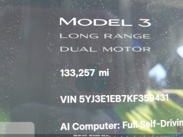 Продажа на аукционе авто 2019 Tesla Model 3 Long Range/performance, vin: 5YJ3E1EB7KF359431, номер лота: 46114101