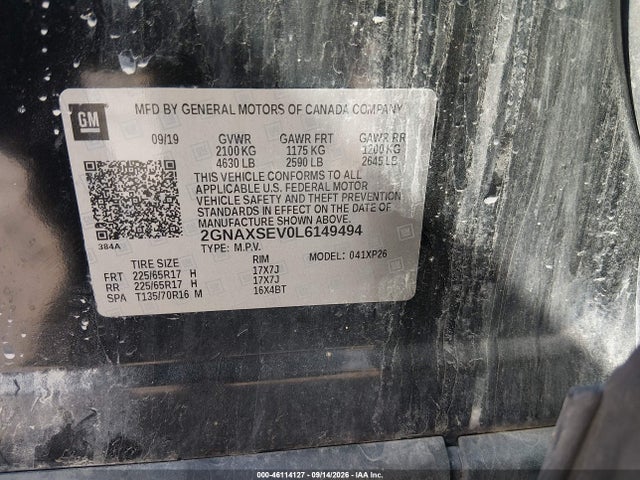 Продажа на аукционе авто 2020 Chevrolet Equinox Awd Ls, vin: 2GNAXSEV0L6149494, номер лота: 46114127