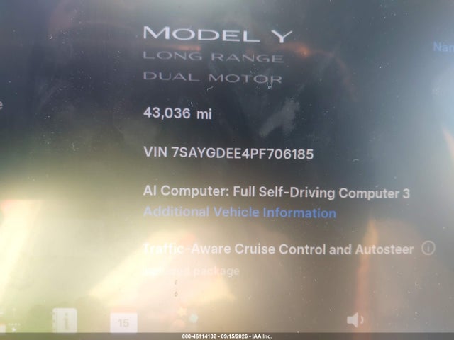 46114132 :رقم المزاد ، 7SAYGDEE4PF706185 vin ، 2023 Tesla Model Y Awd/long Range Dual Motor All-wheel Drive مزاد بيع