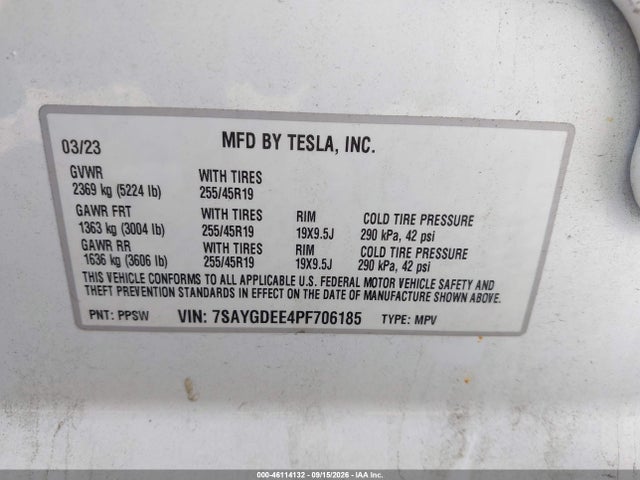 46114132 :رقم المزاد ، 7SAYGDEE4PF706185 vin ، 2023 Tesla Model Y Awd/long Range Dual Motor All-wheel Drive مزاد بيع