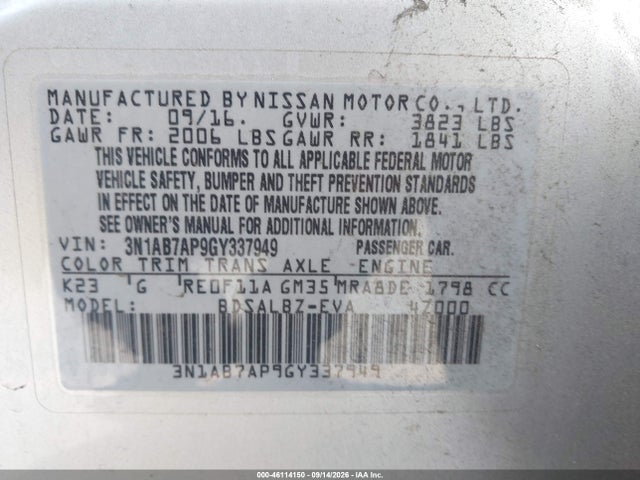 Nissan SENTRA S 2016 3N1AB7AP9GY337949 Image 9