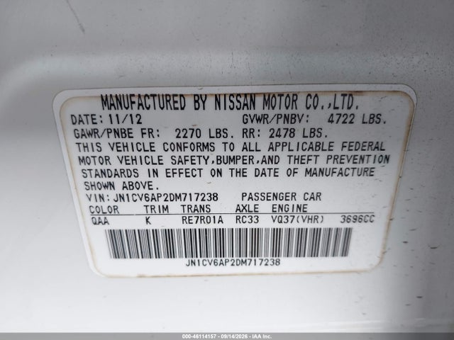 Продаж на аукціоні авто 2013 Infiniti G37 Journey, vin: JN1CV6AP2DM717238, номер лоту: 46114157