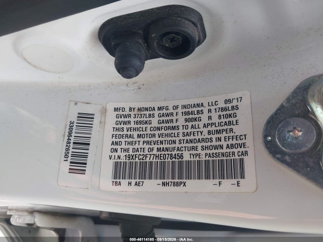 Aukcja sprzedaży 2017 Honda Civic Ex, vin: 19XFC2F77HE078456, numer aukcji: 46114180