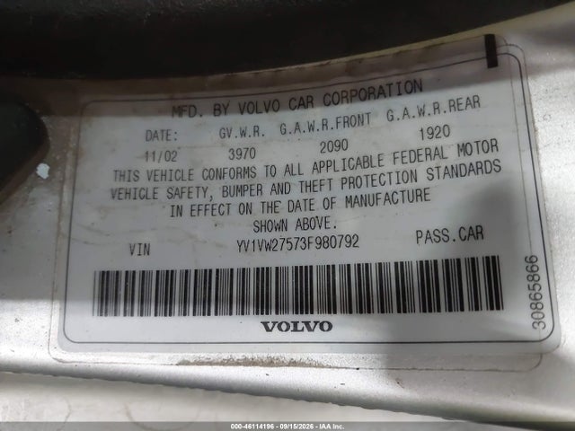 Продаж на аукціоні авто 2003 Volvo V40 A, vin: YV1VW27573F980792, номер лоту: 46114196