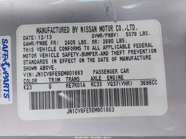 Продажа на аукционе авто 2014 Infiniti Q60, vin: JN1CV6FE5EM901663, номер лота: 46114207