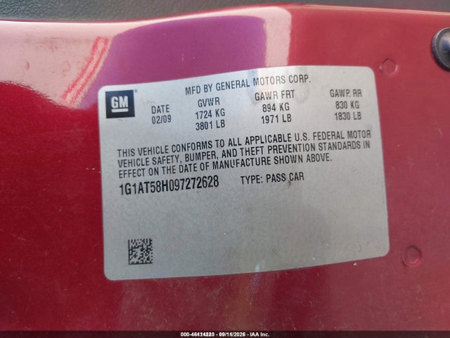 Aukcja sprzedaży 2009 Chevrolet Cobalt Lt, vin: 1G1AT58H097272628, numer aukcji: 46114223
