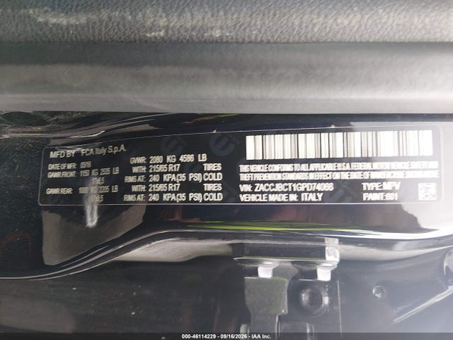 46114229 :رقم المزاد ، ZACCJBCT1GPD74066 vin ، 2016 Jeep Renegade Trailhawk مزاد بيع