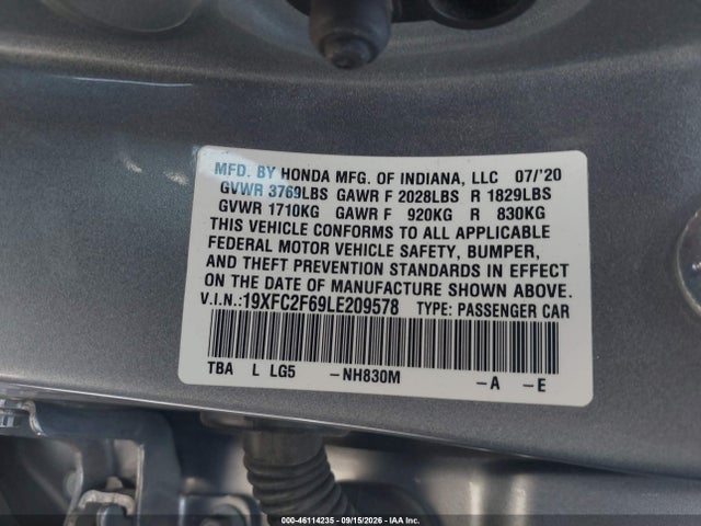 Honda Civic Lx 2020 19XFC2F69LE209578 Image 9