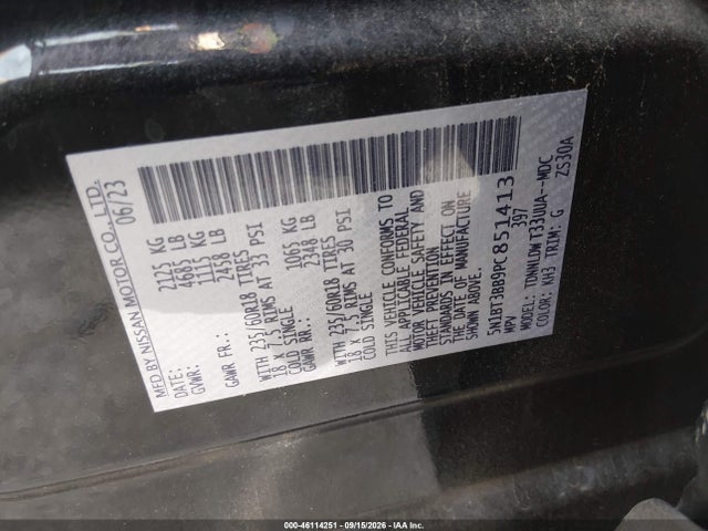 46114251 :رقم المزاد ، 5N1BT3BB9PC851413 vin ، 2023 Nissan Rogue Sv Intelligent Awd مزاد بيع