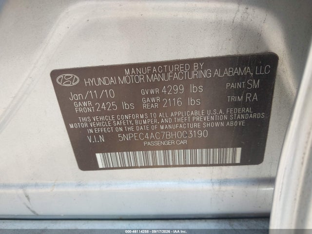 Продаж на аукціоні авто 2011 Hyundai Sonata Se, vin: 5NPEC4AC7BH003190, номер лоту: 46114258