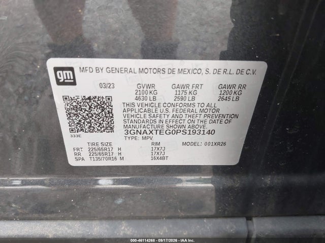 Aukcja sprzedaży 2023 Chevrolet Equinox Awd 2fl, vin: 3GNAXTEG0PS193140, numer aukcji: 46114268