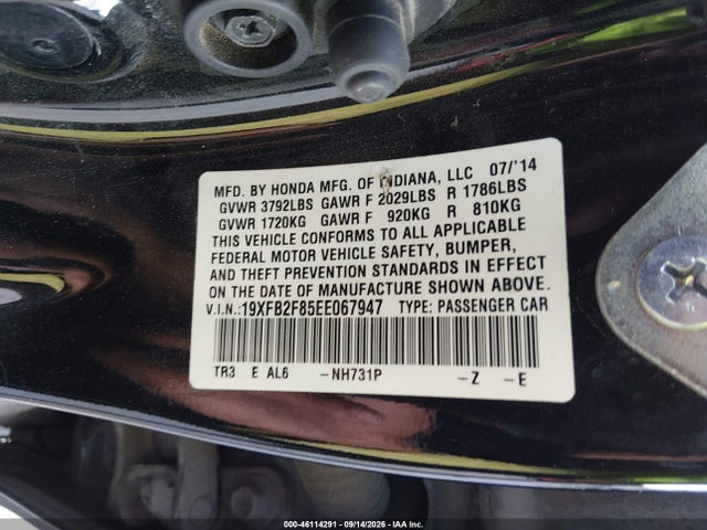 Aukcja sprzedaży 2014 Honda Civic Ex, vin: 19XFB2F85EE067947, numer aukcji: 46114291