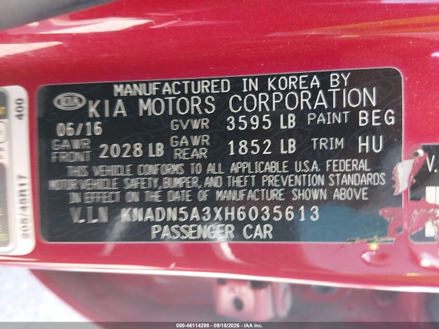 Aukcja sprzedaży 2017 Kia Rio Sx, vin: KNADN5A3XH6035613, numer aukcji: 46114298