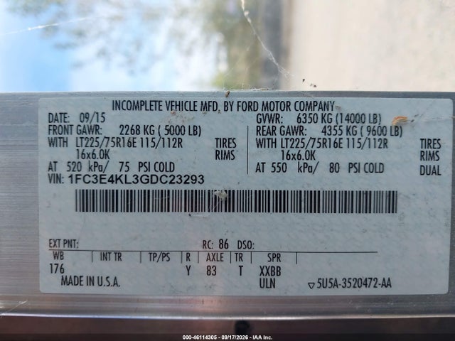 2016 Ford E-450 Stripped მანქანა იყიდება აუქციონზე, vin: 1FC3E4KL3GDC23293, აუქციონის ნომერი: 46114305