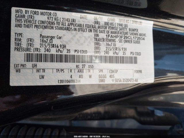 Продажа на аукционе авто 2012 Ford Focus Se, vin: 1FAHP3F29CL172934, номер лота: 46114310