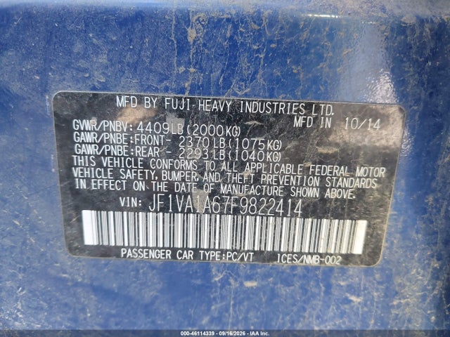 Продажа на аукционе авто 2015 Subaru Wrx, vin: JF1VA1A67F9822414, номер лота: 46114339